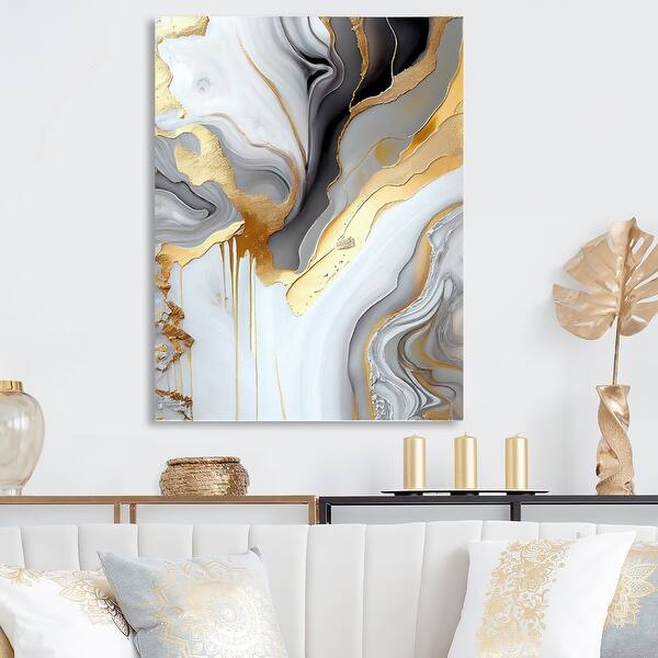 Designart 'White And Gold Marble Abstract II' Modern Transitional Metal
