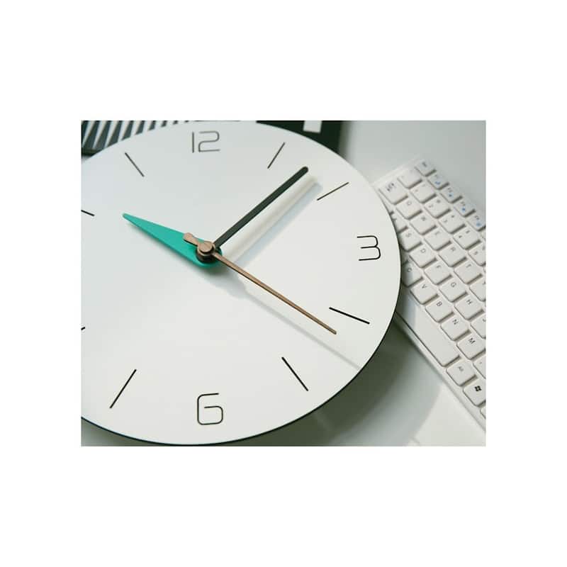 Curata White Acrylic with Green Accent Hand Quartz Wall Clock with Silent Movement