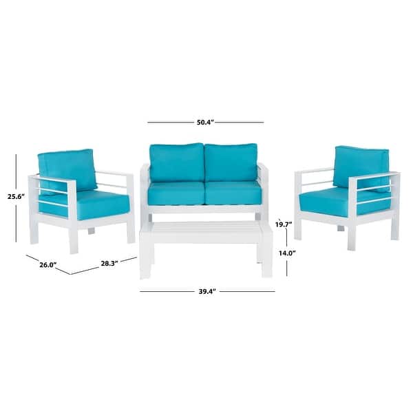 SAFAVIEH Outdoor Living Nason White/ Teal 4 Pc Set