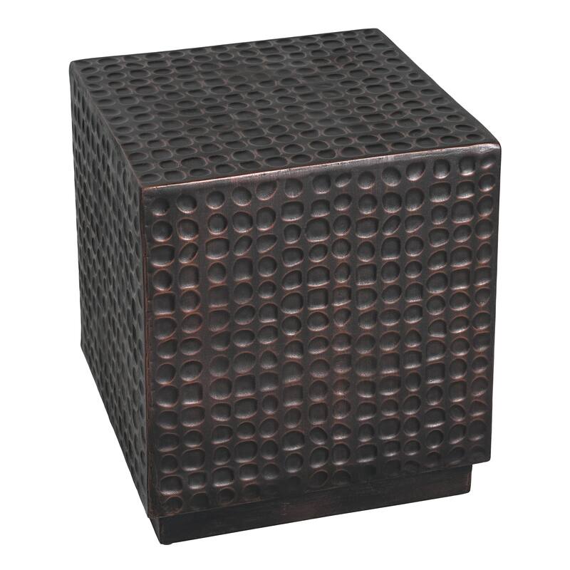 Outdoor Side Table, Patio End Table Cube, MGO Fluted Coffee Table for Outside, Garden, Backyard, Poolside Accent Table