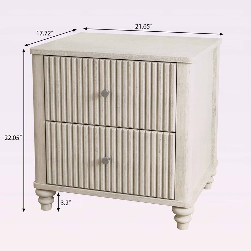 Fluted Nightstand with 3 Drawers