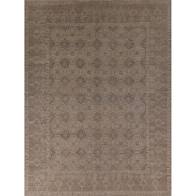 All-Over Geometric Oushak Vegetable Dye Rug Hand-Knotted Wool Carpet - 8'0" x 9'11"