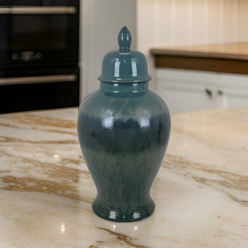 Caty 20 Inch Temple Jar Finial Dome Lids Classic Ceramic Green Finish