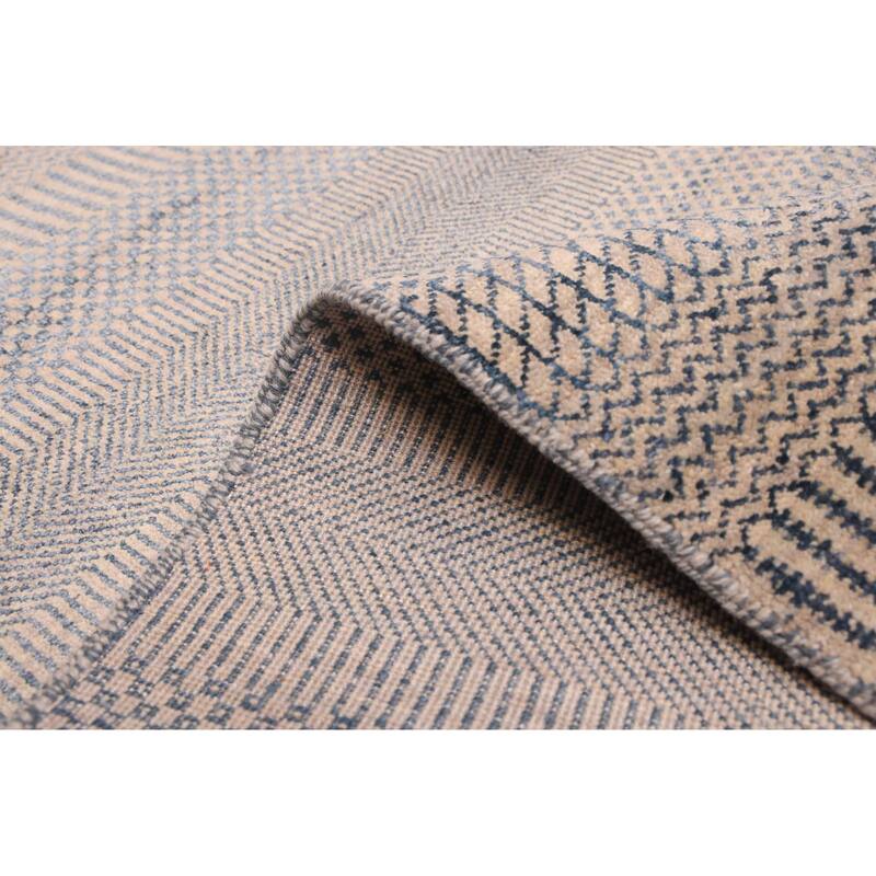 ECARPETGALLERY Hand-knotted Finest Silk Shadow Navy, Taupe Silk, Wool Rug - 8'2 x 10'3