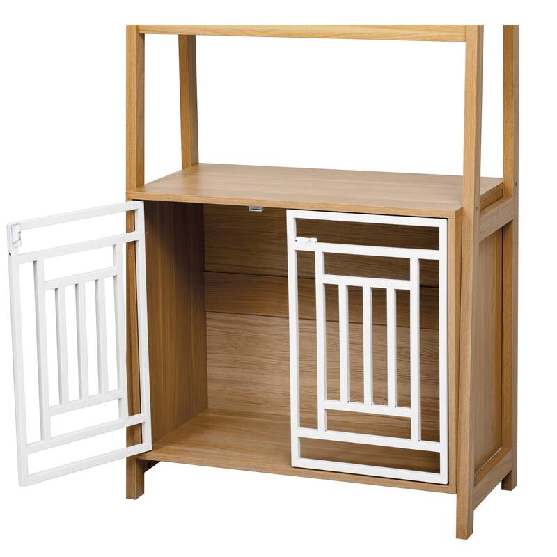 Anmytek Dog Crate Ladder Bookshelf Combo Pet Furniture with Storage and Geometric Doors