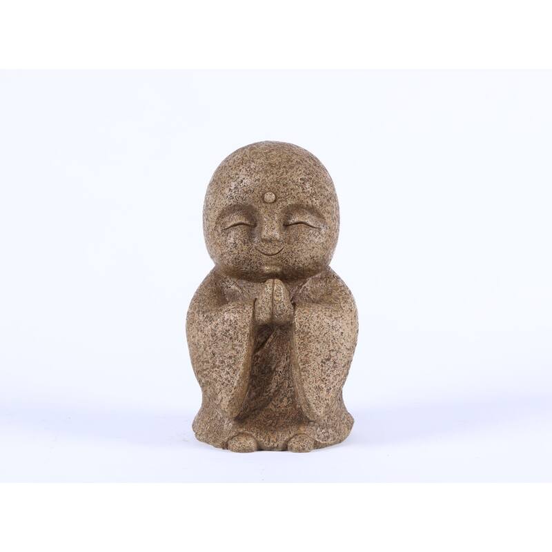 Lucky Japanese Jizo Praying Outdoor Garden Statue - 10.25" - Brown