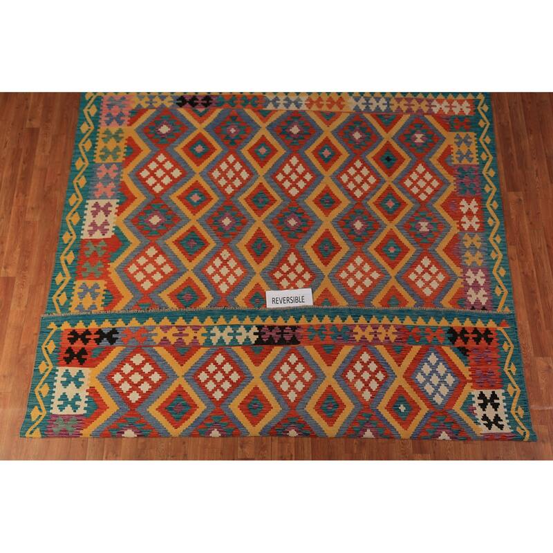 South Western Style Kilim Oriental Area Rug Hand-Woven Wool Carpet - 8'4"x 9'8"
