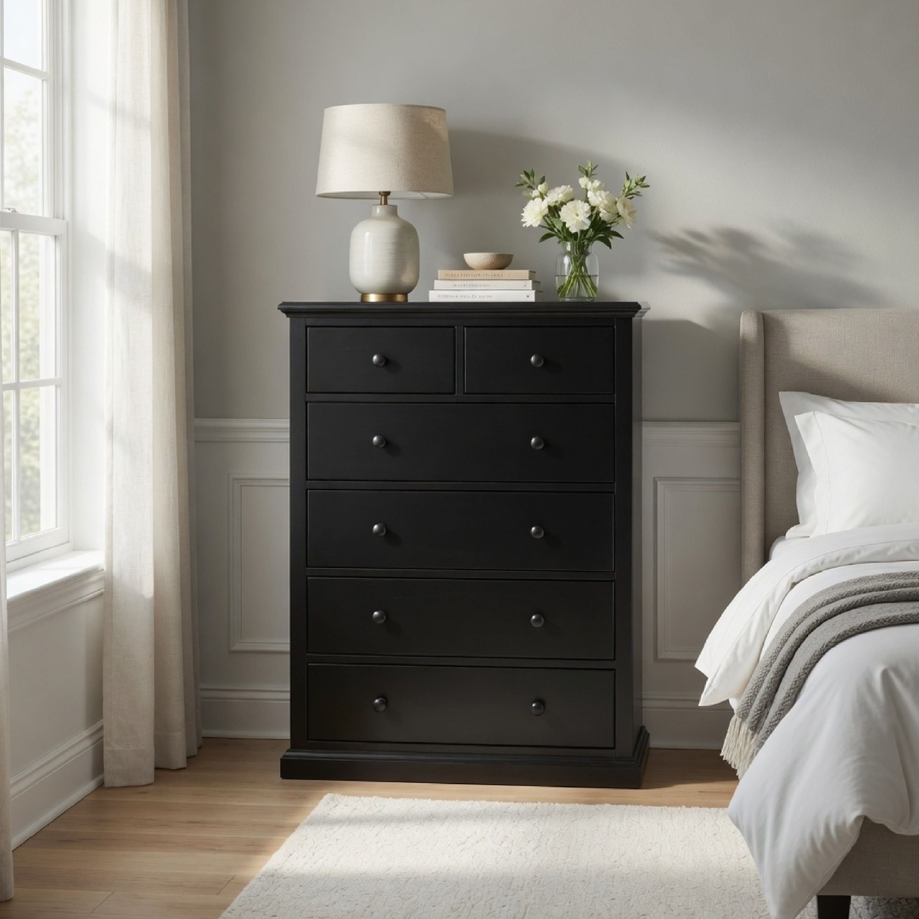 6 drawer tall dresser black Benjara Umer Chest, Drawers, Round Knobs, Plinth Base, Wood Large capacity vertical dresser Color:Lime-Green Stretch Petite Black Embellished Long