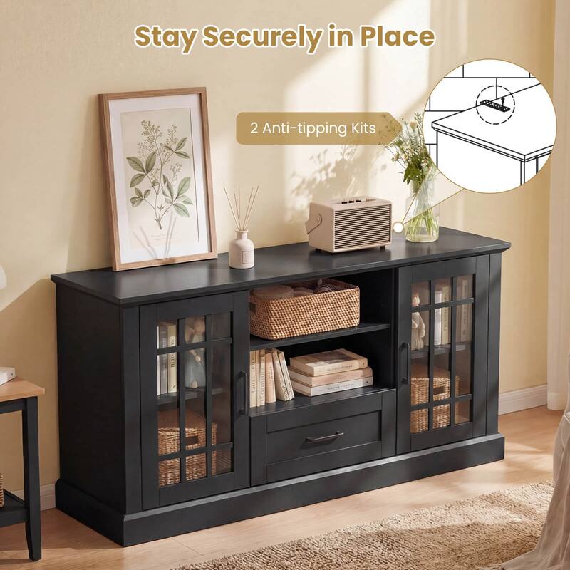 Costway Farmhouse TV Stand for TVs up to 70" Media Center with Glass - See Details
