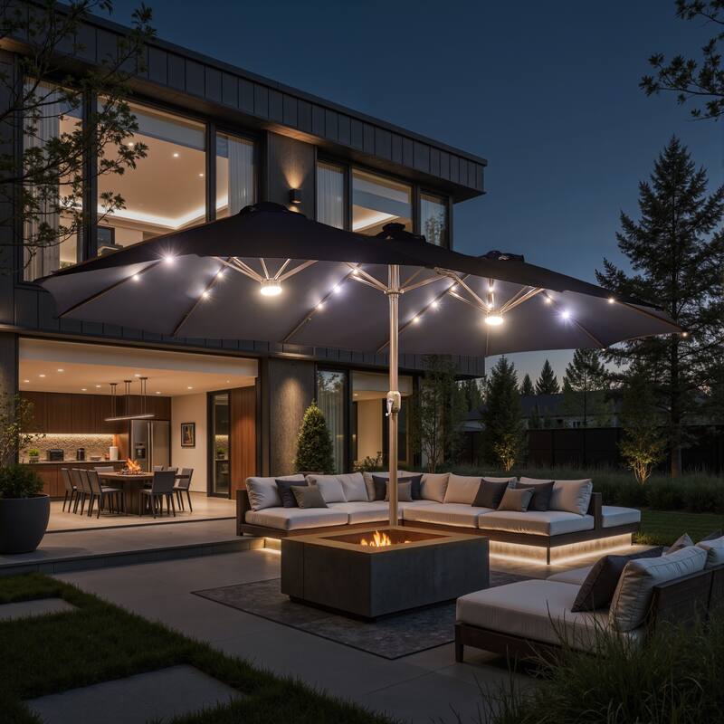 OVIOS 15 ft Double Side Patio Outdoor Umbrella Extra Large with Crank & Light