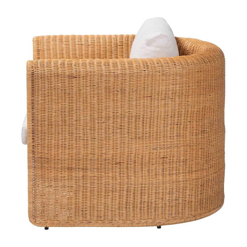 Carina Natural Rattan Armchair with Cushion - Handwoven Lounge Chair with U-Shaped Silhouette and Deep Seating