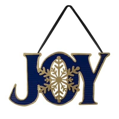 16" Blue and Gold "JOY" Metal Christmas Wall Sign