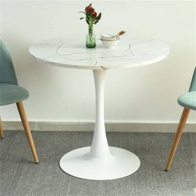 31.5" Dining Table with Round Top and Pedestal Base in Marble Color