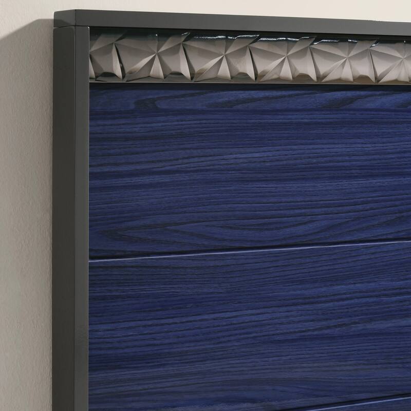 Furniture of America Luzen Glam 5-Piece Two-Tone Blue Wood Queen Platform Bedroom Set