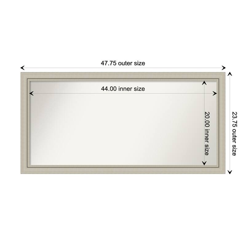 Romano Silver Narrow Framed Non-Beveled Custom Wall Mirror, Bathroom Vanity Mirror - Outer Size: 47.75 x 23.75