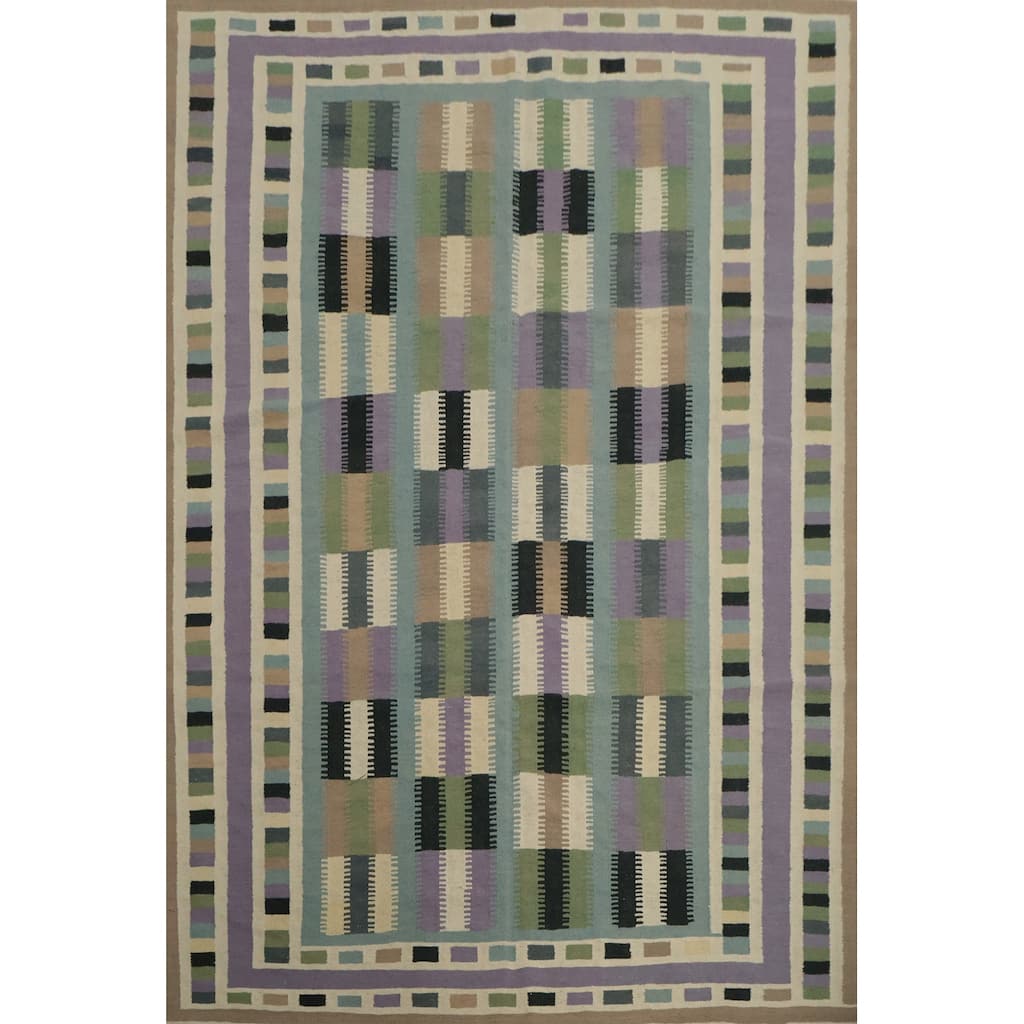 Hand Woven Oriental 100% Wool Carpet Southwestern Modern Multi-Colored Kilim Area Rug - 10' 2'' X 8' 5''