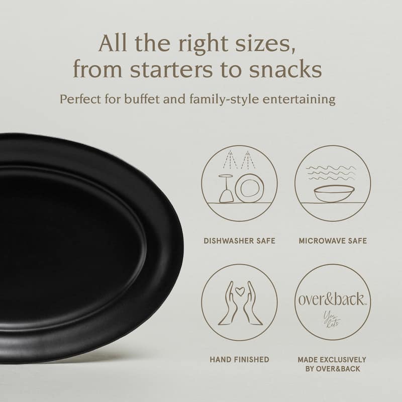 over&back Rimmed Semi-Matte Stoneware Oval Serving Platter