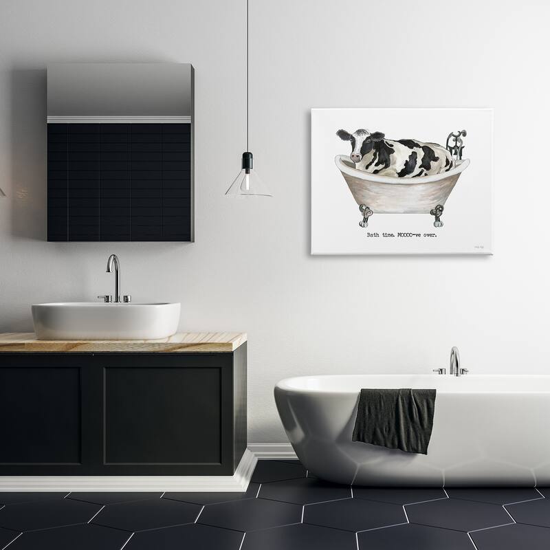 Stupell Moo-ve Over Bath Time Cow Farmhouse Bathroom Sign Canvas Wall Art, Design by Cindy Jacobs