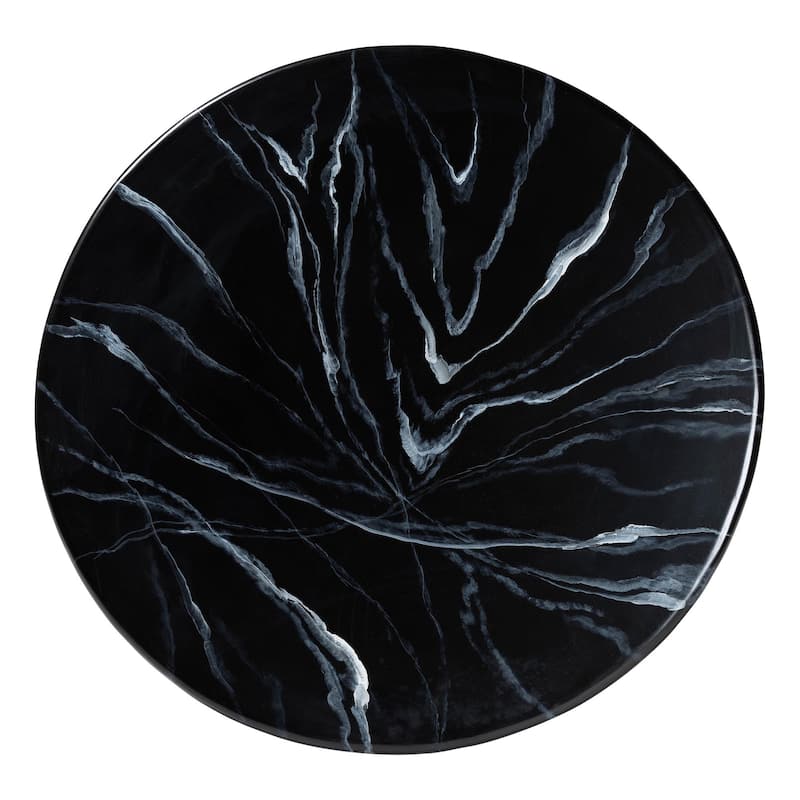 Aponi Marbled Resin Coffee Table - Sculptural Center Table with Round Top and Pedestal Base, Modern Contemporary Furniture