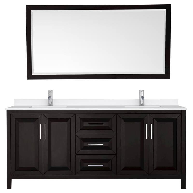 Daria 80-inch Double Vanity, Single Hole Quartz Top, 70-inch Mirror