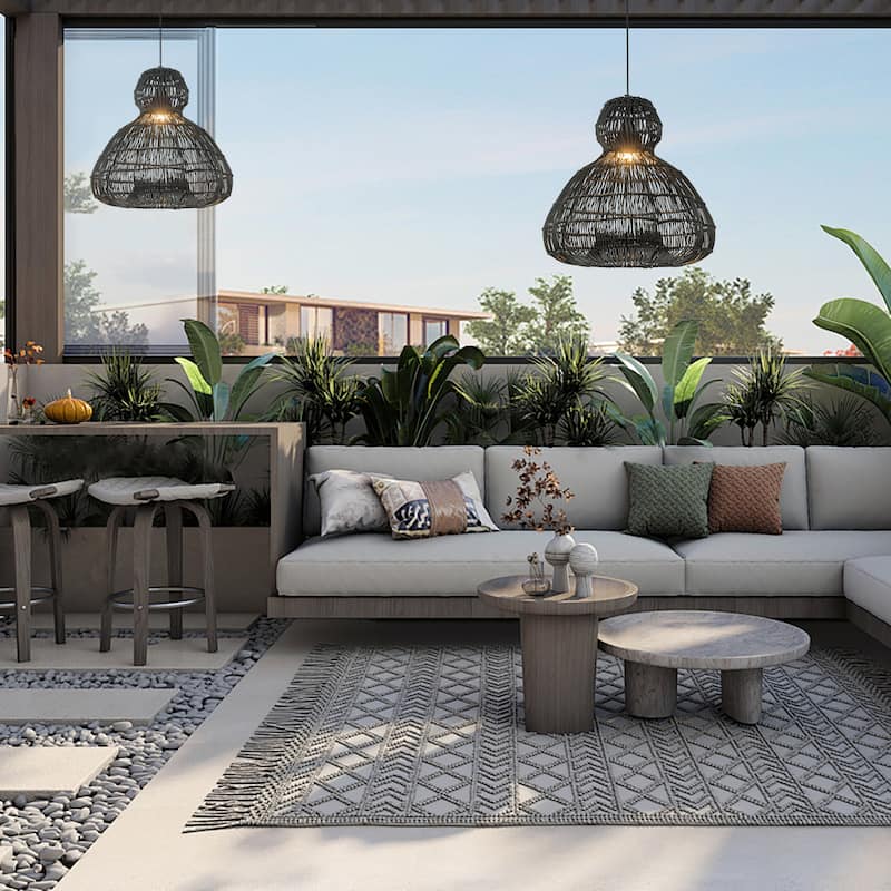 Ciel 1-Light Wicker Outdoor Pendant Light, Coastal Boho Style Scalloped- Handwoven