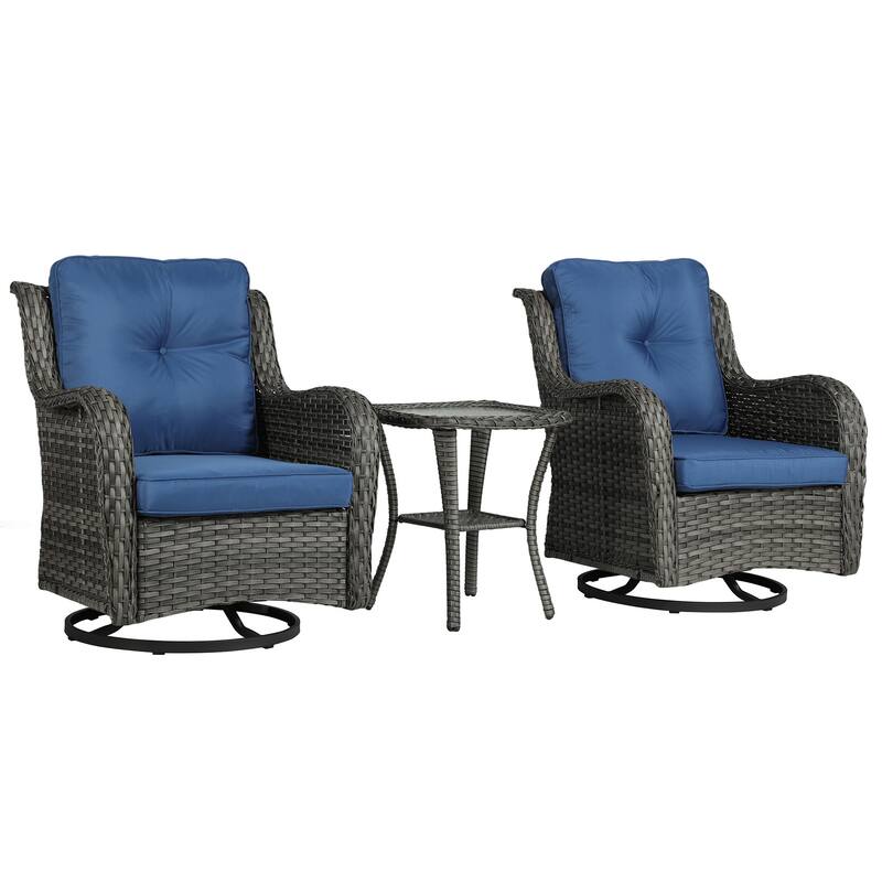 3 Pieces Patio Bistro Set Outdoor Swivel Rocking Chair with Side Table