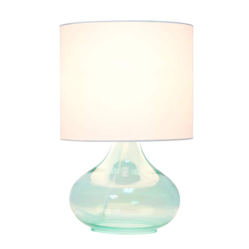 13.75" Decorative Glass Accent Table Lamp with Soft Fabric Shade Perfect for Living Room or Bedroom - 9"L x 9"W x 13.75"H