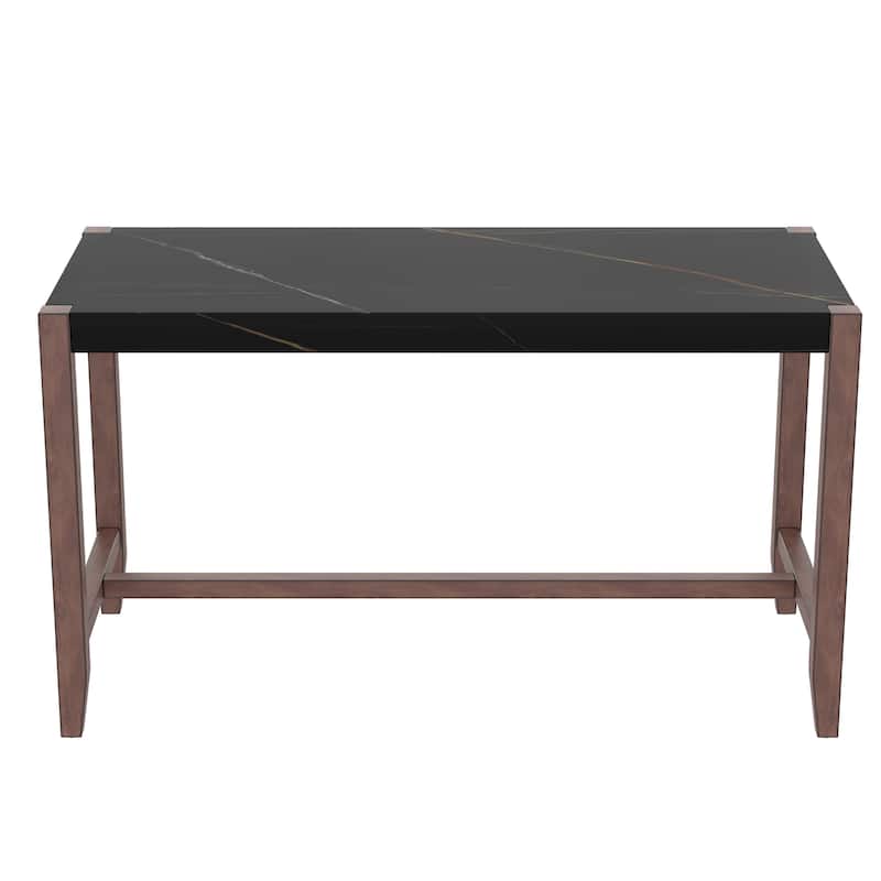 5-Piece Counter Height Dining Table Set, Faux Marble Bar Table And 4 Upholstered-Seat Chairs, Mid-Century Modern Dining Set