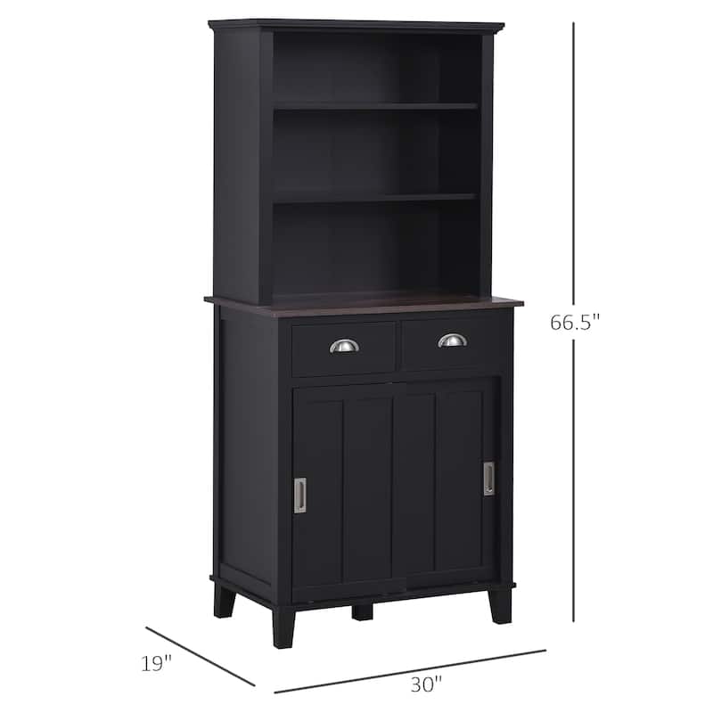 HOMCOM 67" Freestanding Buffet with Hutch, Kitchen Cupboard Storage Cabinet with Sliding Doors, Drawers and Open Shelves