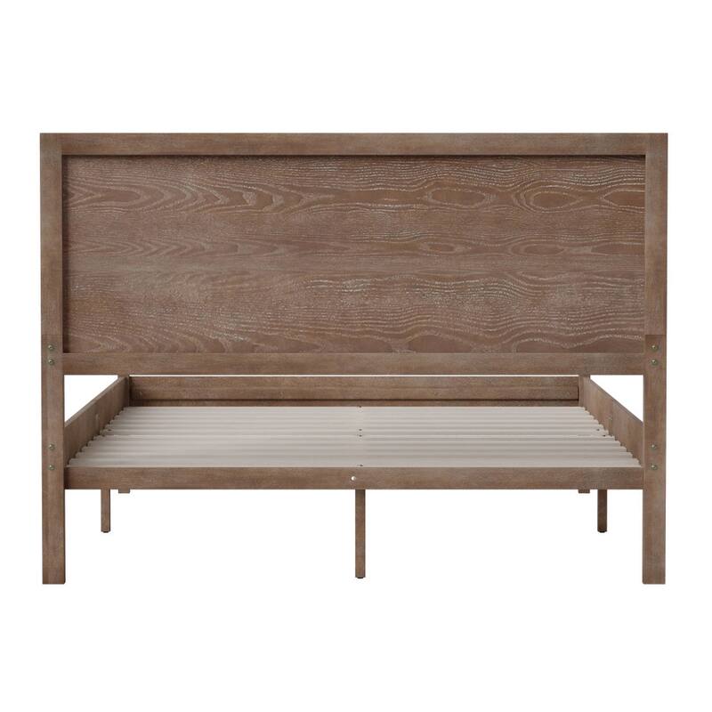 Solid Wood Platform Bed with Headboard and Wooden Slats