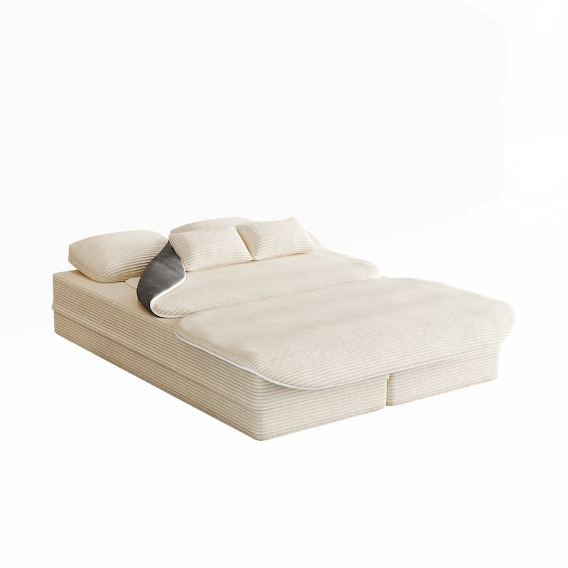Folding Mattress Sofa with Fixed Shape Frame Convertible Sleeper Foam Sofa Bed with Blanket