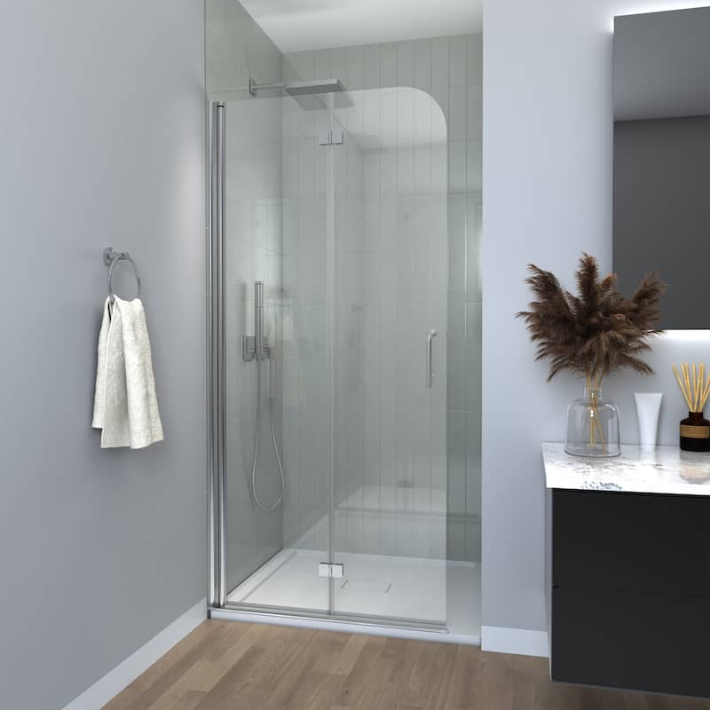 30''/34''W x 72''H Frameless Bi-Fold Shower Door in Chrome with 6mm Tempered Glass - 34"×72"