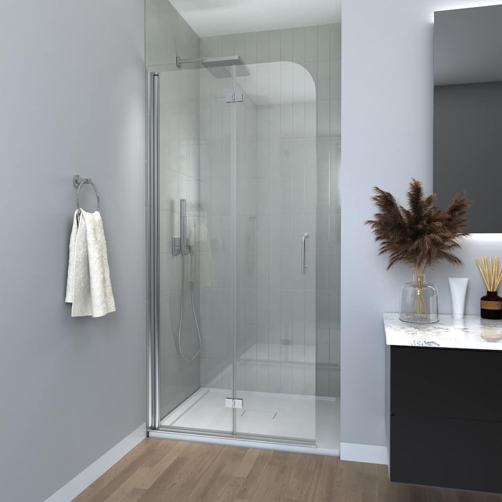 30''/34''W x 72''H Frameless Bi-Fold Shower Door in Chrome with 6mm Tempered Glass
