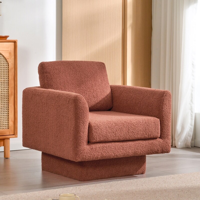 Roomfitters 360° Modern Swivel Accent Chair, Teddy Sherpa Round Armchair with Thick Padded Lounge Seat