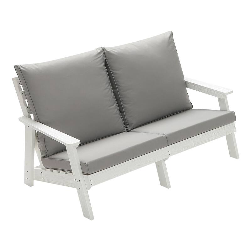 Wood Grain Outdoor Loveseat with Cushions - White