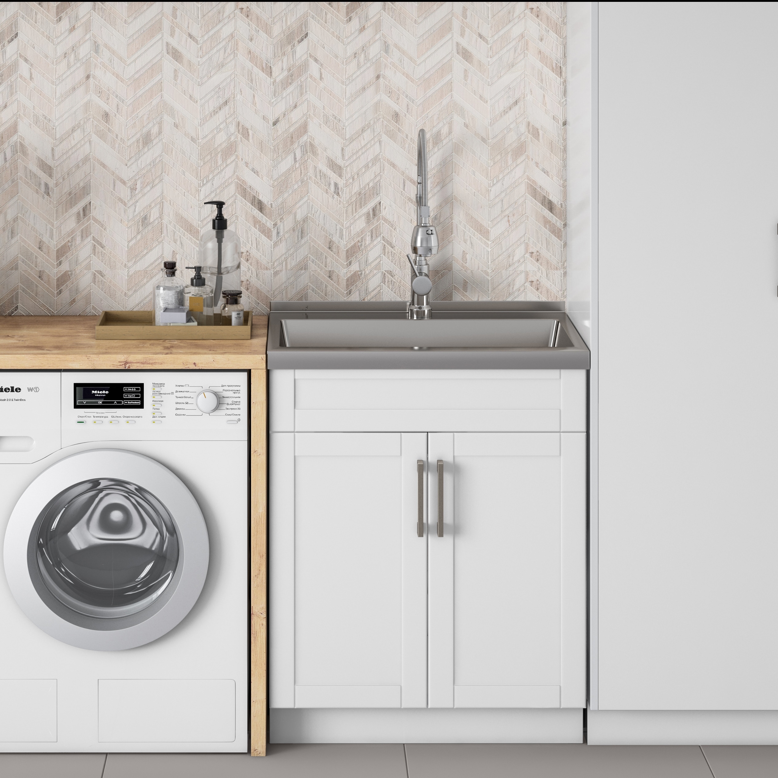 Tuscany® 24W x 21-1/4D White Cabinet & Stainless Steel Laundry