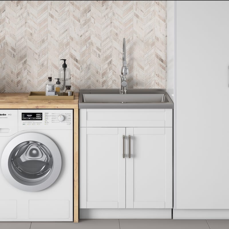 WYNDENHALL Hartland Utility Sink & Cabinet - 28" W x 34.25" H x 19" D - White
