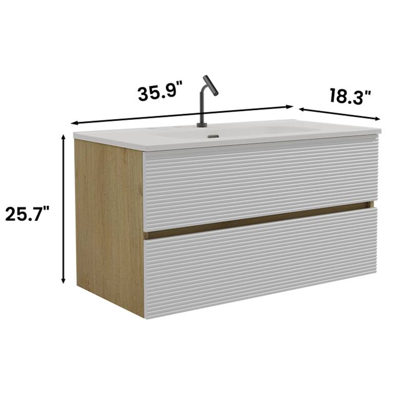 24"/30"/36" Wall Mounted Bathroom Vanity w/ Ceramic Sink with Overflow