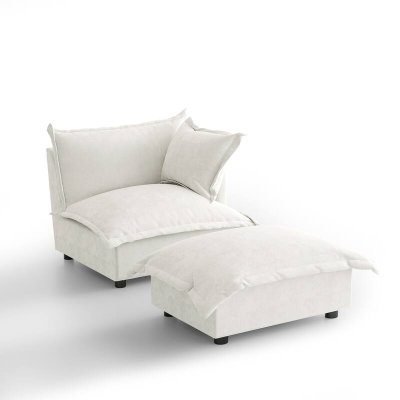 Casual 40"W Oversized Soft Comfy Cloud Chenille Chaise Lounge with Ottoman