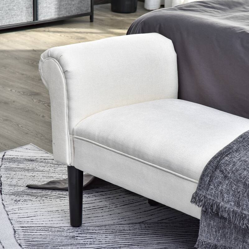 HomCom Linen Upholstered Vanity Accent Ottoman Bench With Armrests - 18*52*23