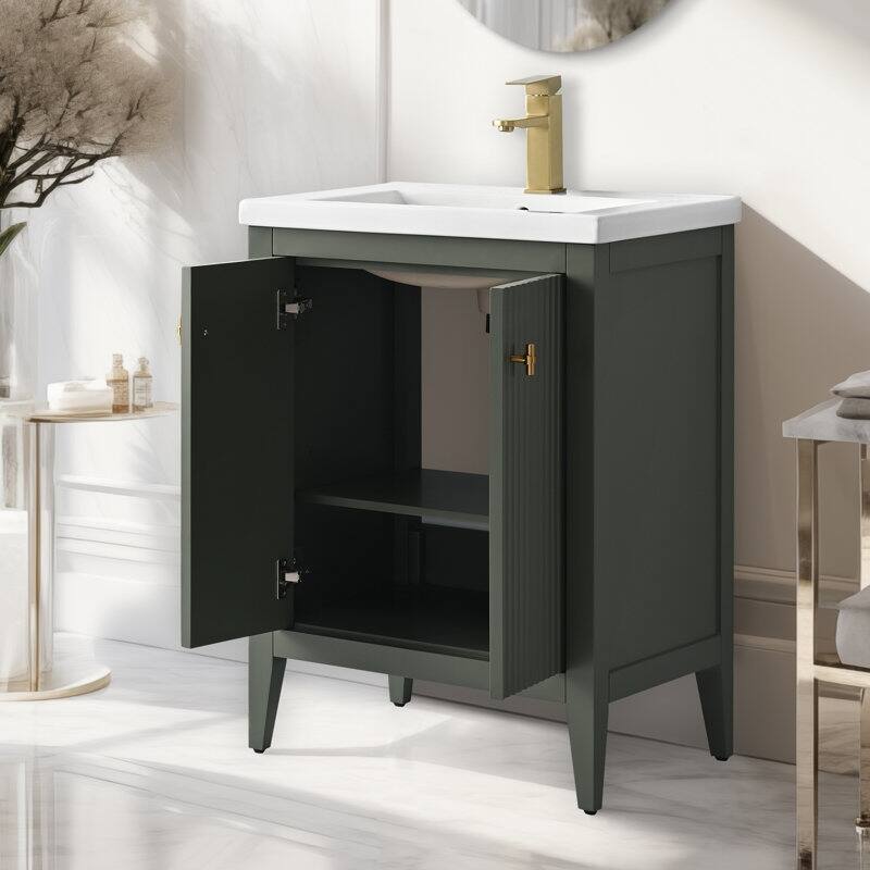 Vanity Art 24" Single Sink Bathroom Vanity Cabinet with Ceramic Top