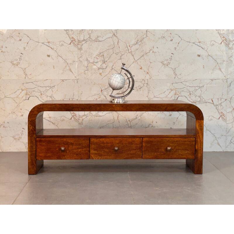 Artisan Furniture Solid Wood Darcy 3 drawer Open Shelf Chestnut Media unit