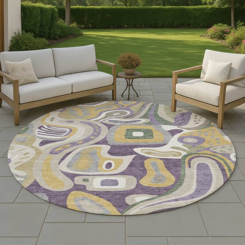 Machine Washable Indoor/ Outdoor Modern Picasy Chantille Rug - Plum - 8' x 8'