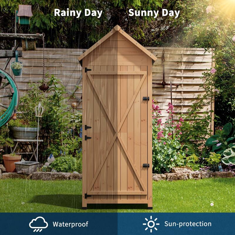 Small Wood Shed Waterproof, 63'' Vertical Outdoor Storage Cabinet with 4 Shelves & Lockable Door