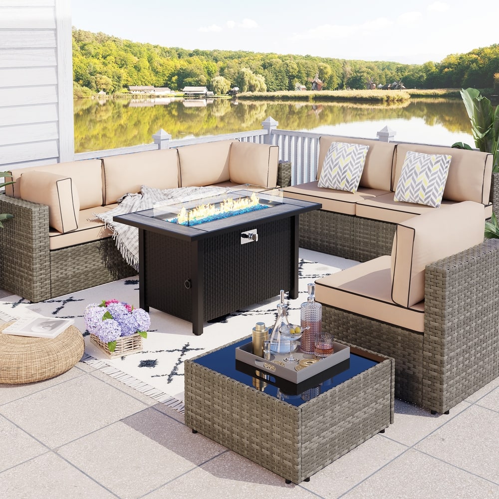 8 Piece Sectional Seating Group with Fire Pit