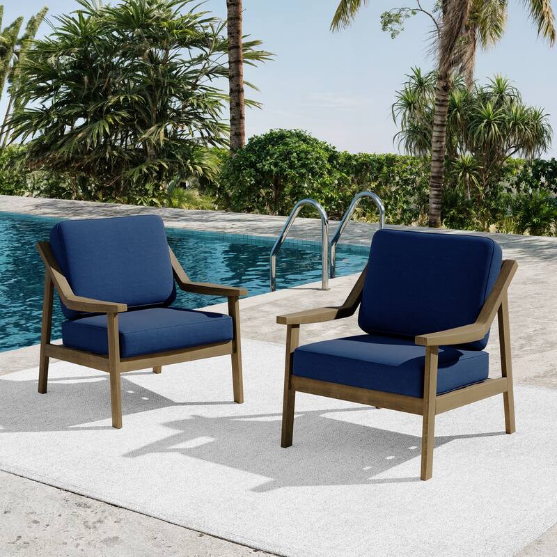 Outdoor Patio Club Chair Arm Lounge Cushion Chair (Set of 2) - NaturalFrame-Navy