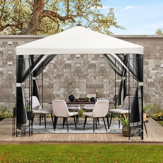 Ainfox 10x10ft Outdoor Gazebo with Lights and Solar Panel Remote Control Netting