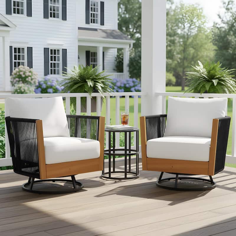 Christopher Knight Home - Mid-Century Modern Outdoor Acacia Wood Swivel Chair with Ceramic Tile Side Table