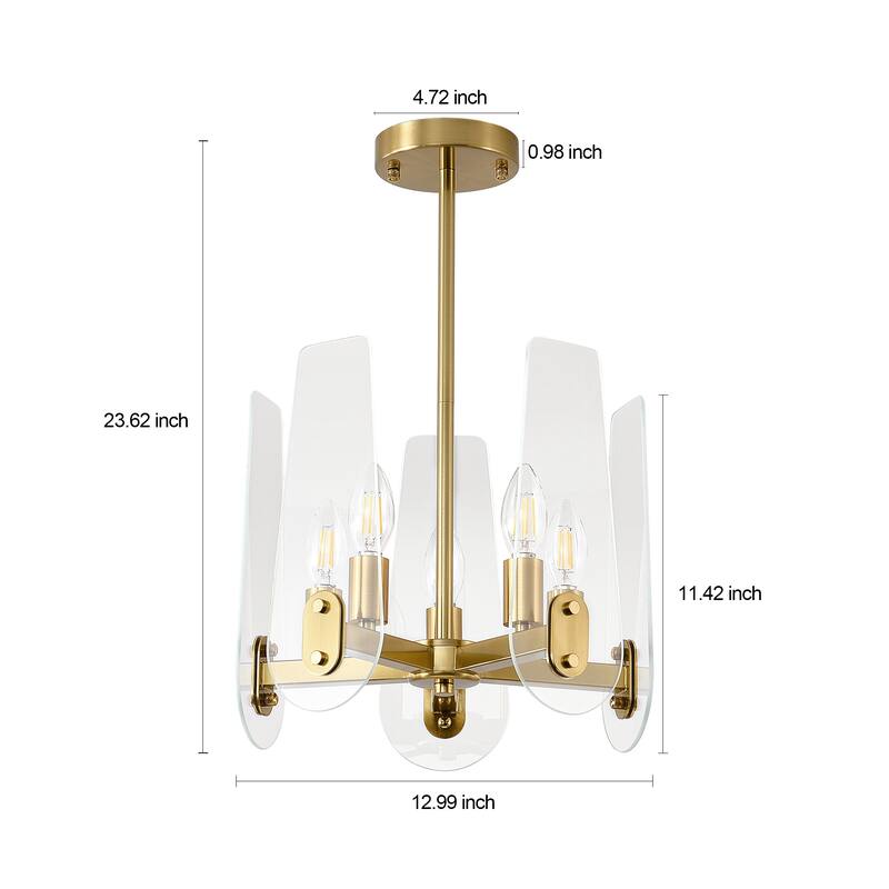 5-Lights Modern Gold - Toned Chandelier with Transparent Panels