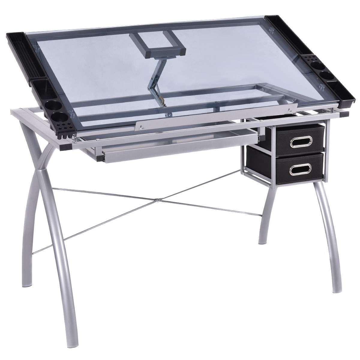 Shop Costway Adjustable Drawing Desk Drafting Table Tempered Glass